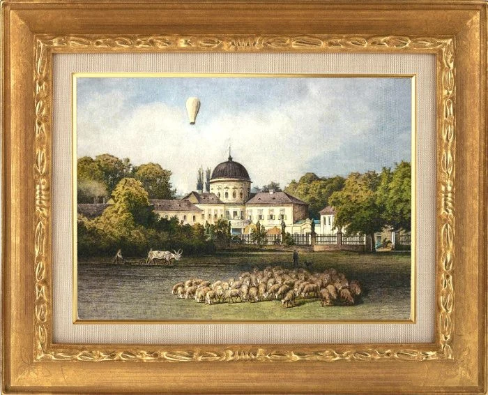 Zámek Veltrusy s ovci, koňmi a historickým balónem.