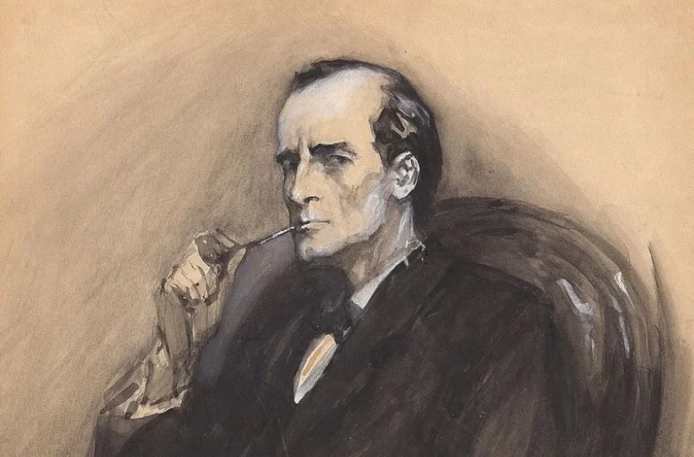 Ilustrace Sherlocka Holmese s dýmkou v ústech.