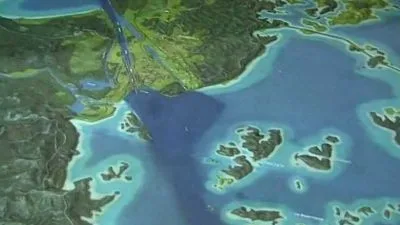Satelitní mapa pobřeží s ostrovy v Karibském moři.