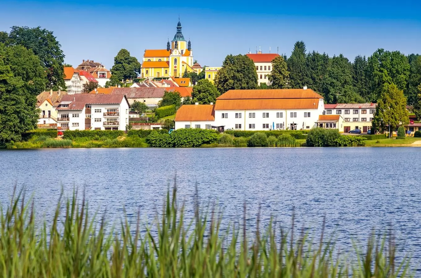 Chlum u třeboně village by lake