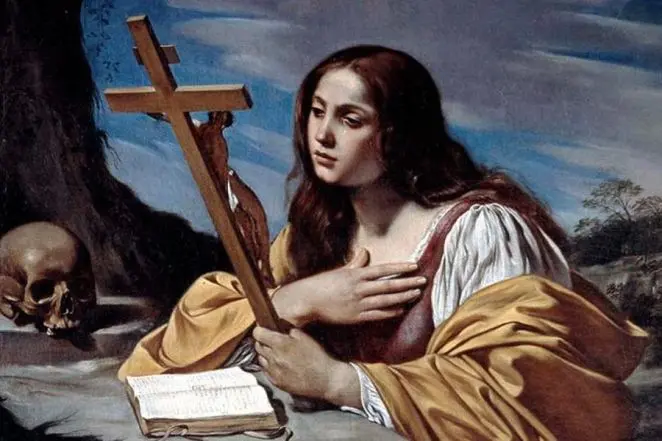 Svatá Magdalena s křížem a lebku v klasické malbě