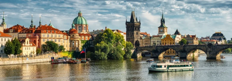 Prague charles bridge and riverfront
