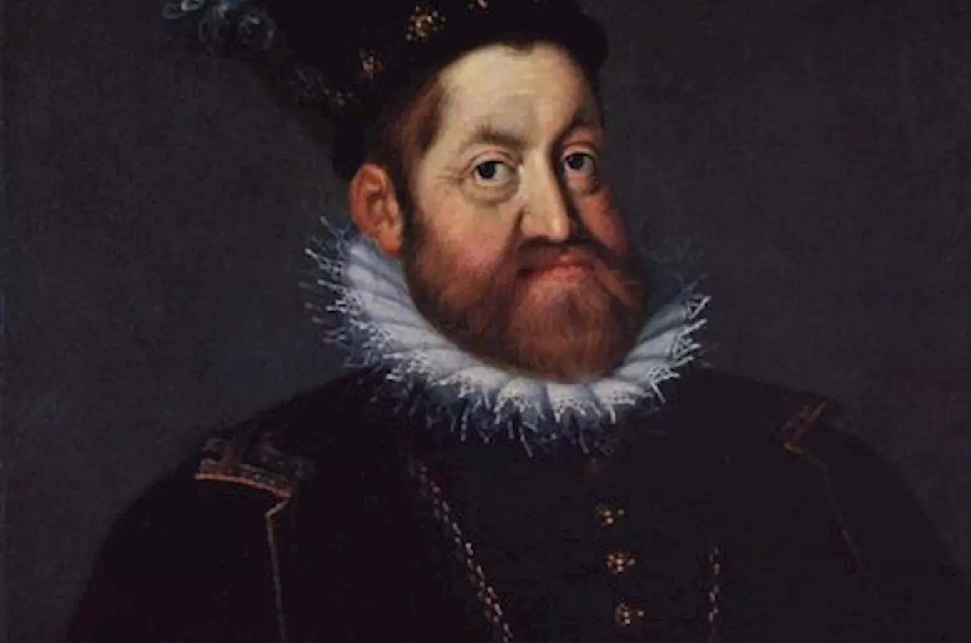 Portrét císaře Rudolfa II. v historickém oblečení.
