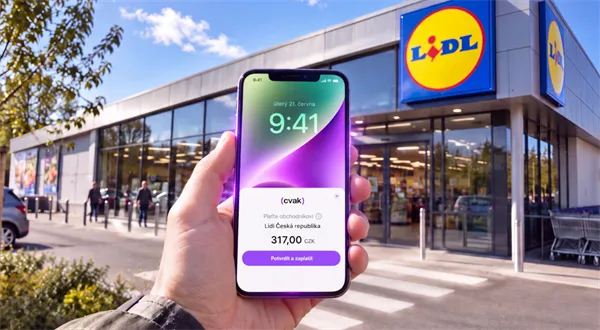 Mobilní banka s vkladem hotovosti před obchodem Lidl