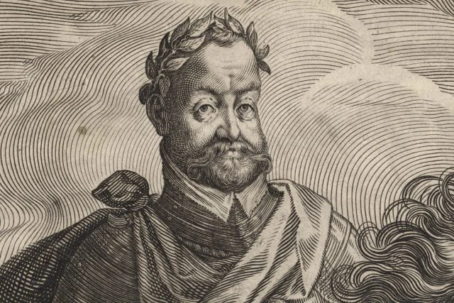 Portrét císaře Rudolfa II. s vavřínovým věncem.