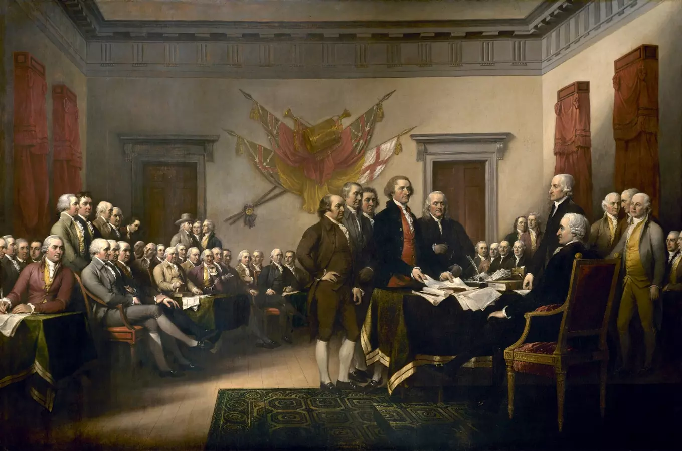 Historický obraz podepisování Deklarace nezávislosti USA.