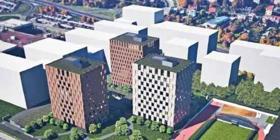 Moderní univerzitní kampus s novými budovami v Brně.