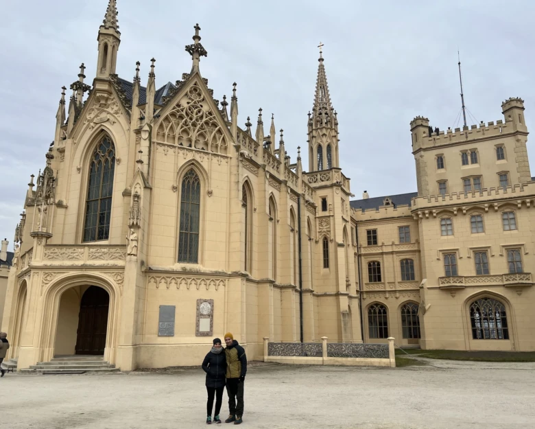 Castle exterior with people