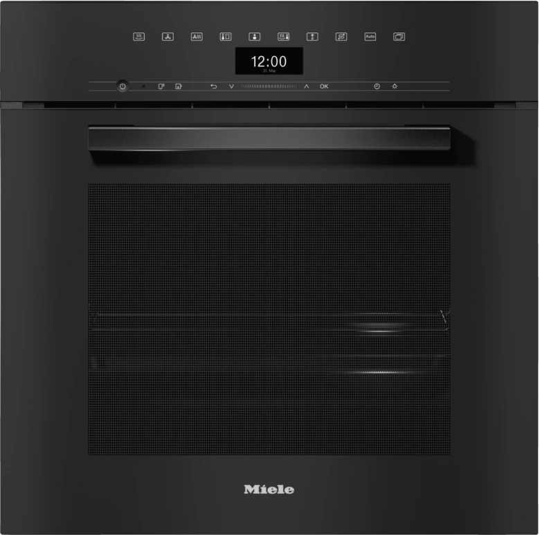 Černý konvektomat značky Miele pro domácí použití.