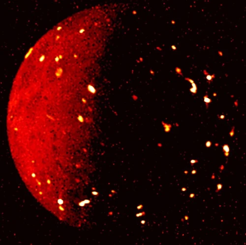 Planeta Jupiter s mnoha měsíci na pozadí vesmír