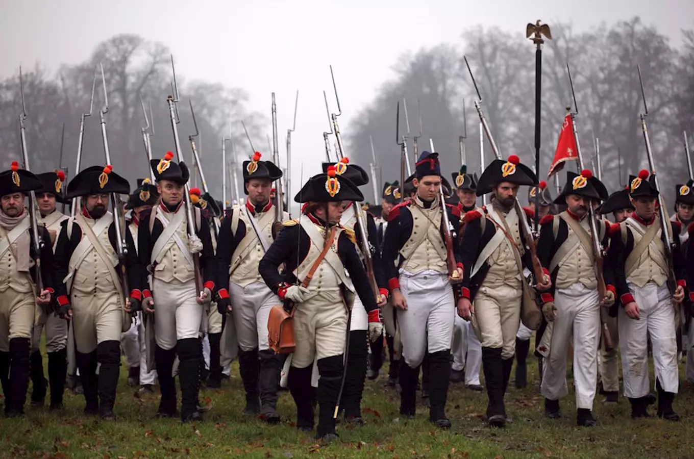 Reenactment francouzských vojáků z bitvy u Slavkova.