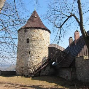 Stone tower with wooden roof