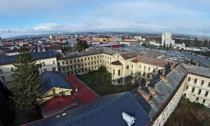 Pohled na historické centrum města Uherské Hradišti z výšky.
