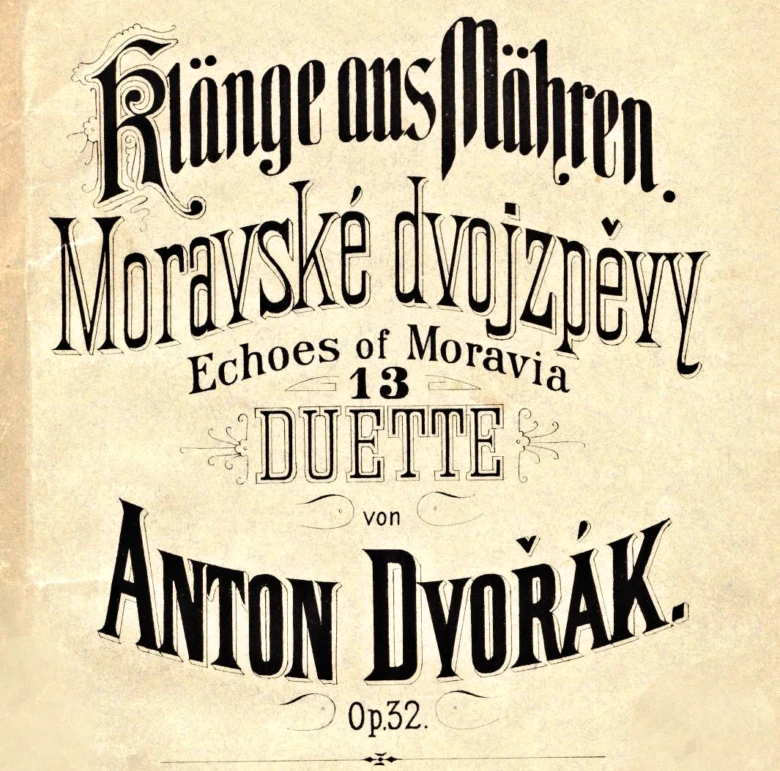 Strana s názvem díla Antona Dvořáka Moravské dvojzpěvy.