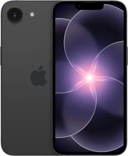Tmavě šedý iPhone s displejem a zadní stranou.