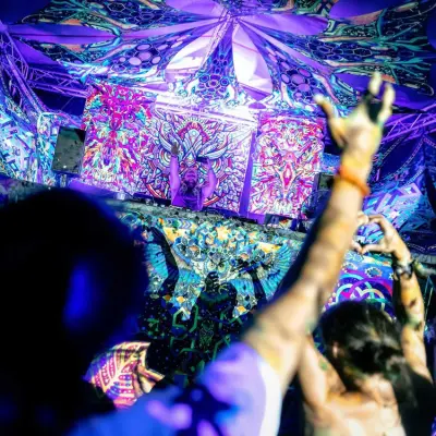 Festival crowd and stage lights