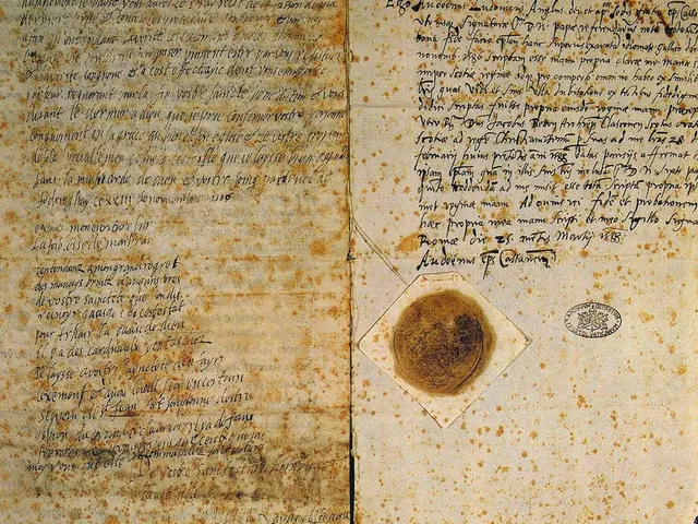 Historický dokument s voskovou pečetí z doby královny Marie Stuartové.